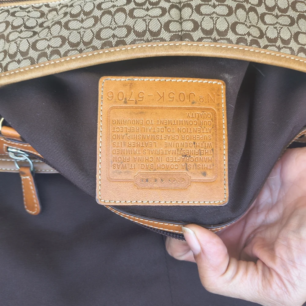 Coach 5796 Vtg Crossbody Messenger Travel Bag Jacquard Leather Large Camel Brown
